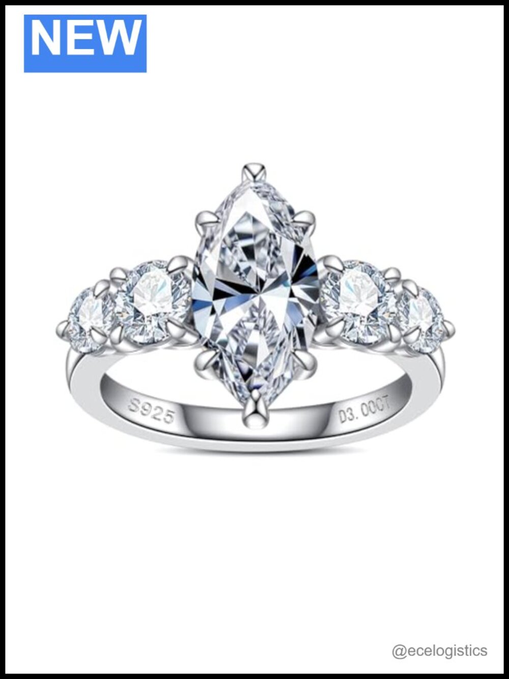 Moissanite Promise Ring S925 Sterling Silver Marquise Halo Engagement
